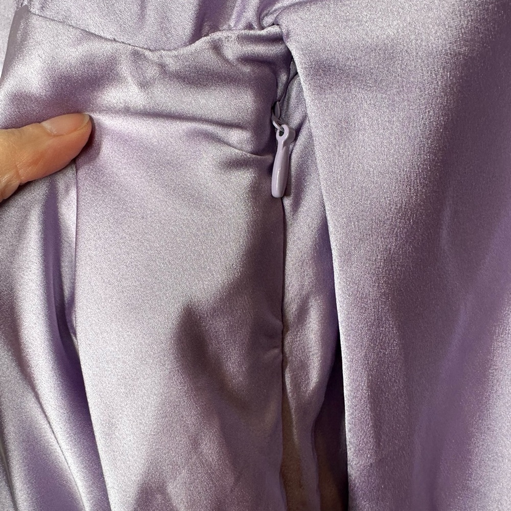 House of‎ CB Lilac Kate Orchid Satin Wrap Front Mini Dress Medium - Picture 6 of 13